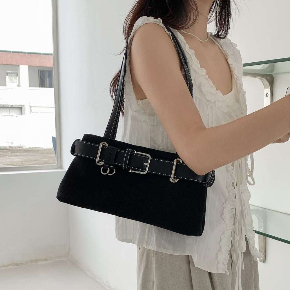 Underarm Canvas Niche PU Leather Belt Patchwork Design Single Shoulder Women Trendy New Small Square Bag B5