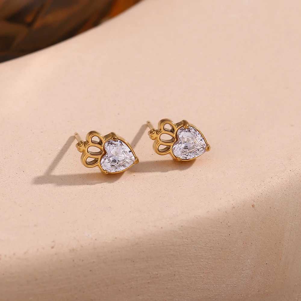 MamacitaSlay Delicate Zircon Flower Crown Horse Eye Stainless Steel Earrings Mini 18K Gold Plated Stud Earrings Fashion Jewelry J251021