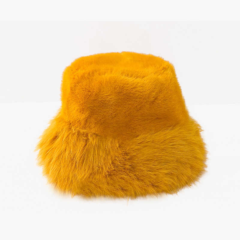 Autumn Winter Plush Hat Faux Fur Mink Fur Warm Feel Women Slimming Windproof Hat Large Brim H251020