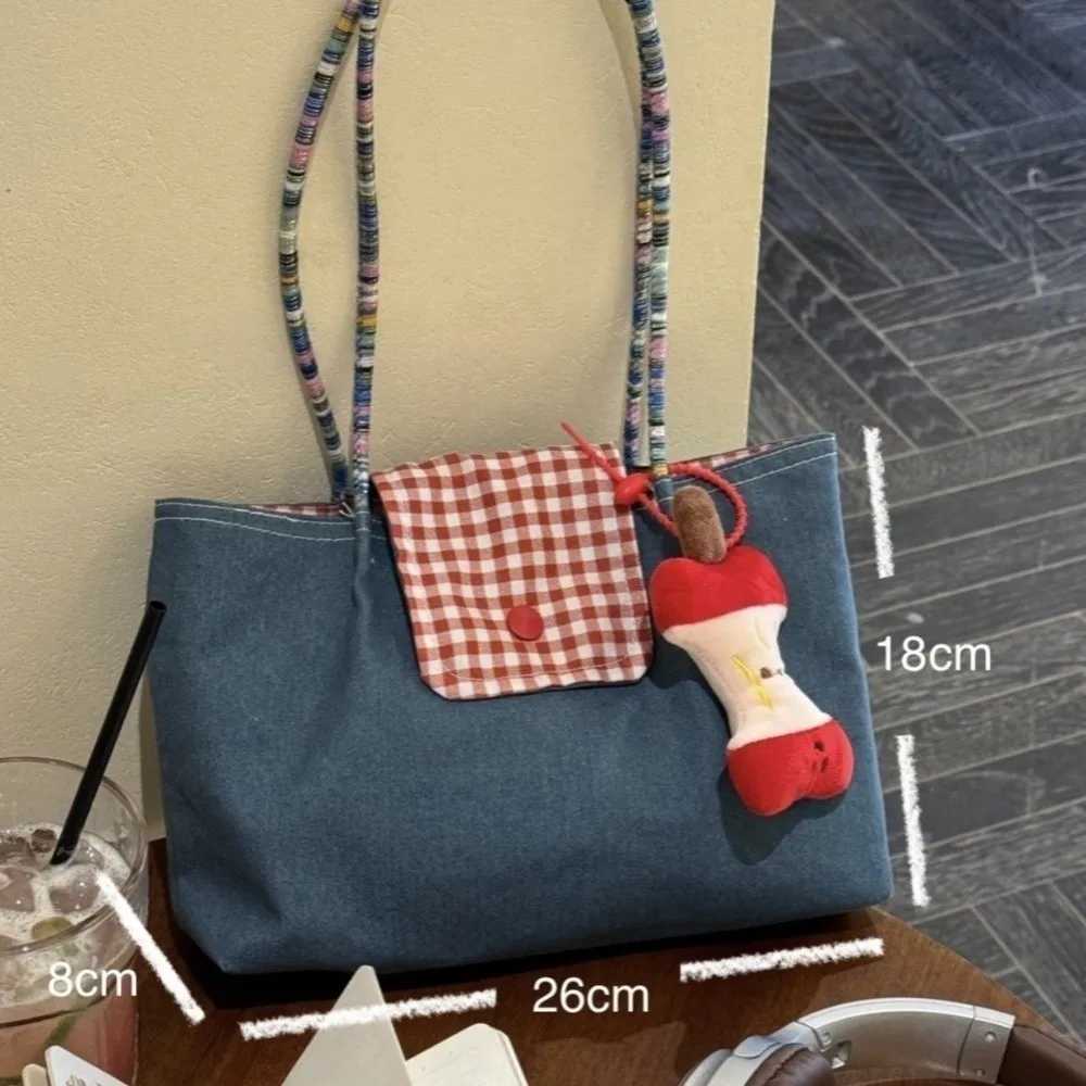 Fashion Korean Style Tote Bag Largecapacity Red Grid Shoulder Bag Canvas Handbag Work Handheld Bag Womens HandbagsXJ251021