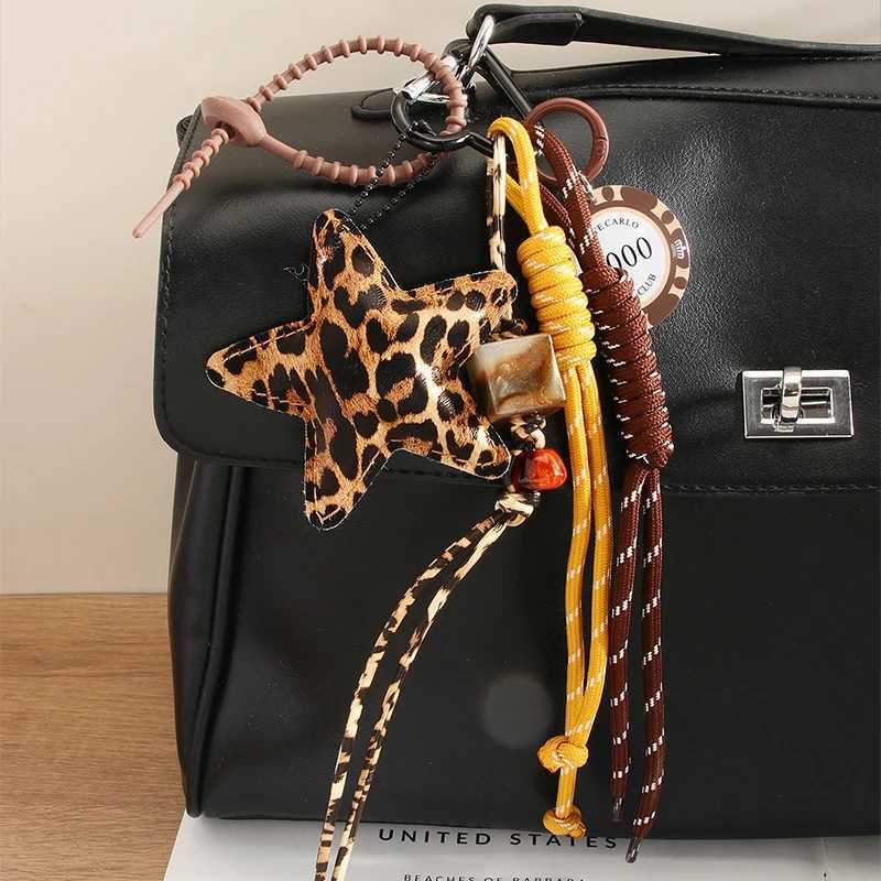 Fashion Leopard Starfish Keychain Cute Balloon Dog Leather Charm Women Maximalist Bag Ornaments Accessories Braided Rope Keyring J251121