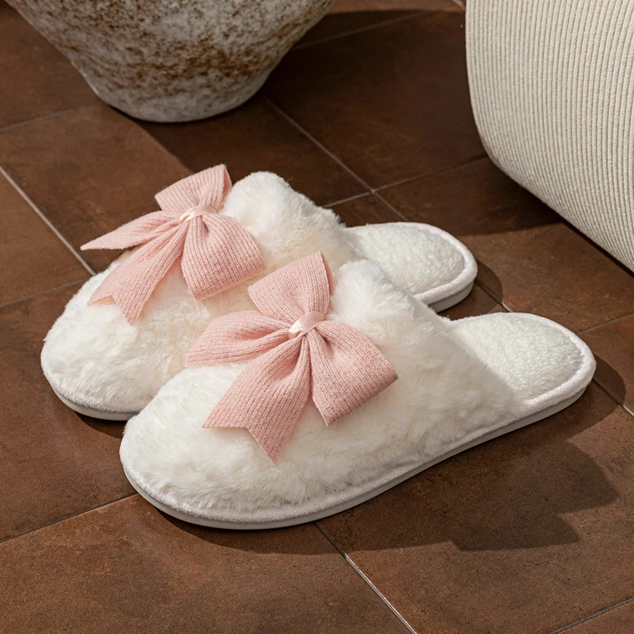 Cute Fashion Butterfly Bow Womens Slippers Winter Indoor Warmth Comfort Breathability Soft Soled Home Casual Shoes 251021