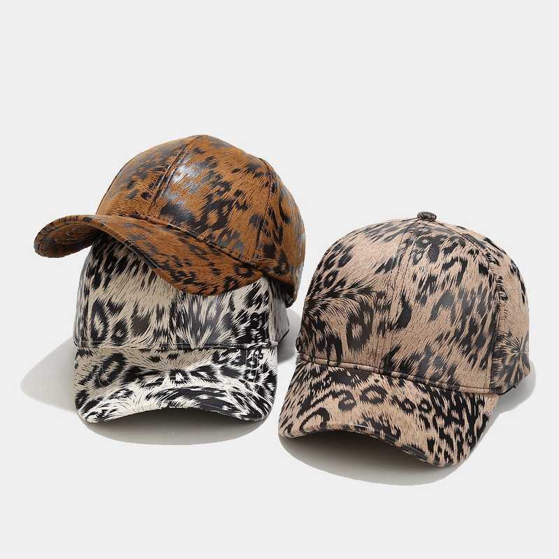 New Leopard Pattern Leather Baseball Cap Autumn and Winter Outdoor Trend Hip Hop Duck Tongue Cap Mens and Womens Hat H251020