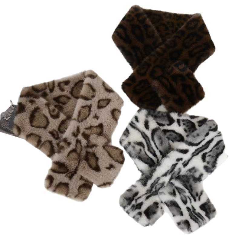 Winter Fur Leopard Print Versatile Scarf for Women Autumn and Winter Cross Neck Warmer H251020