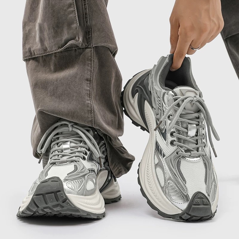 Men's shoes fall/winter new mesh breathable retro casual sneakers teen rattlesnake jogging dad shoes2025