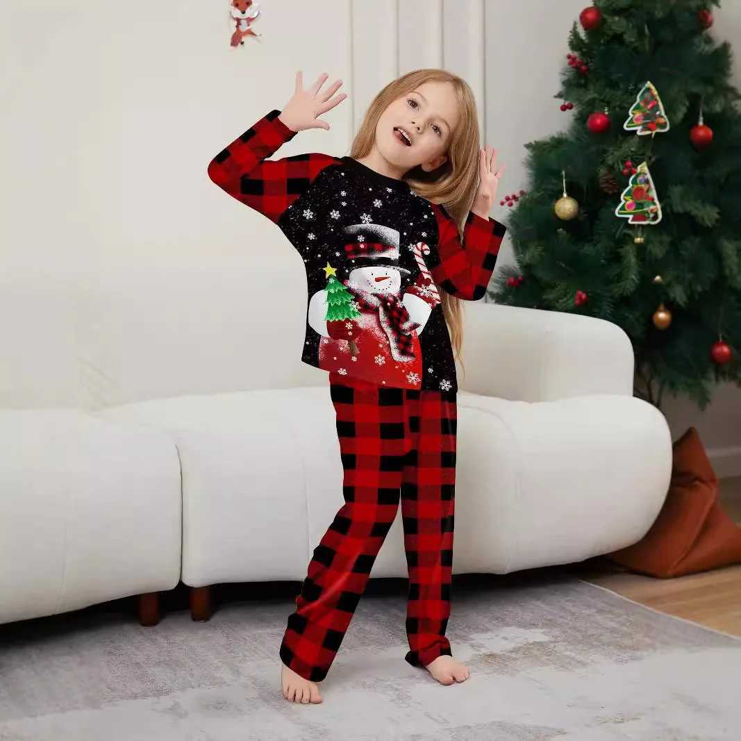 New childrens home wear set cute Christmas snowman tree print pajamas and pajama pants red and black checkered Christmas L251021BL2B
