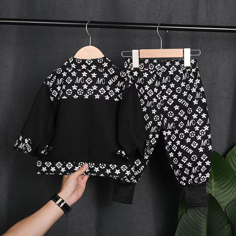 Free shipping Fashionable boy spring autumn five flower full print workwear two-piece set handsome baby trendy set children's set children's