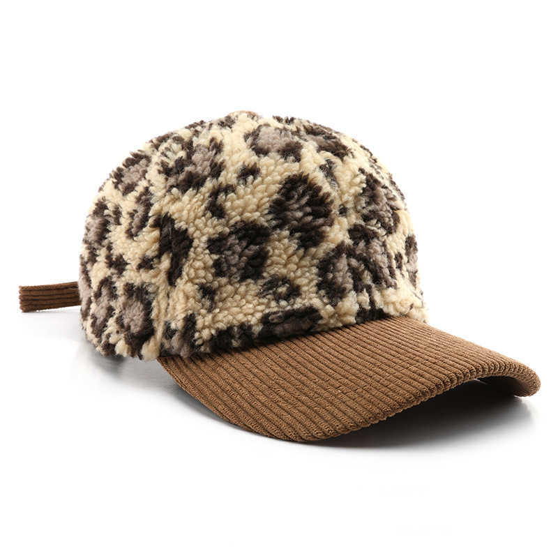 Womens Autumn Winter Unique Color Block Leopard Print Baseball Cap Mens Outdoor Travel Warm Coldproof Sunshade Duckbill Cap H251020