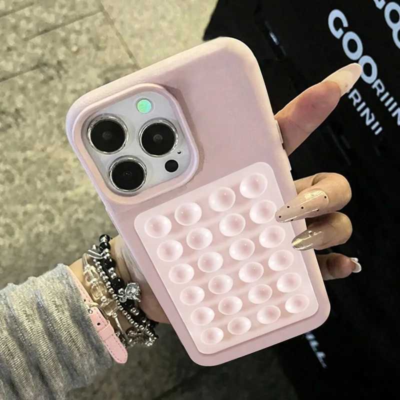 Luxury 3D Suction Cup Stand Litchi Pattern Phone Case For iPhone 17 16 15 14 Pro Max Plus 11 12 13 Pro Max X XR XS 16E Cover J251114