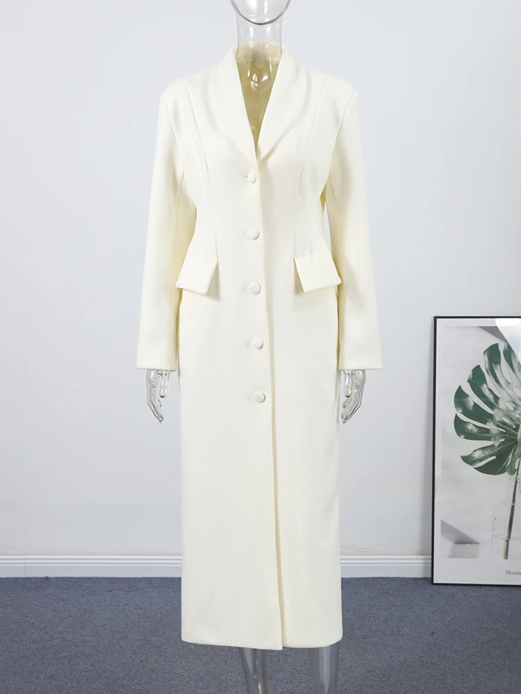 Slim Woolen Long Women Coat Elegant Full Sleeve Lapel Single Breasted Pocket Female Outwear Autumn Winter Chic Lady Jakcet 251017