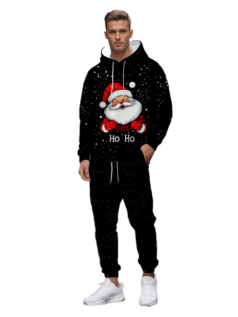 Men's Ankle-Length Knitted Hoodie Casual Outdoor Polyester T-Shirt Long Sleeve Adjustable Drawstring Gradient Print for Autumn Wear - LMWY00197