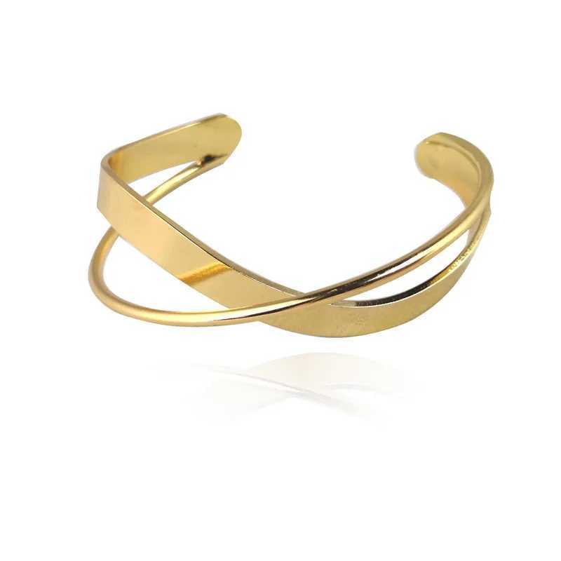 FTCY Geometric Open Bracelet for Women Gold Color Smooth Metal Simple Elegant Bangle Waterproof Trendy Jewelry J251021
