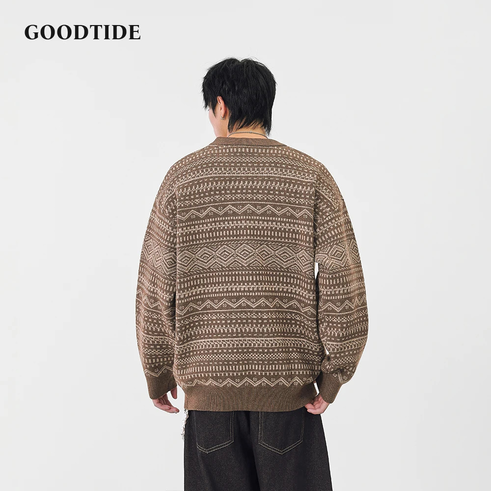 Fashion Mens Casual Crew Neck Sweater 2025 Winter Ethnic Pattern Knitted Pullover Comfortable Soft Long Sleeve Jumper Top 251020
