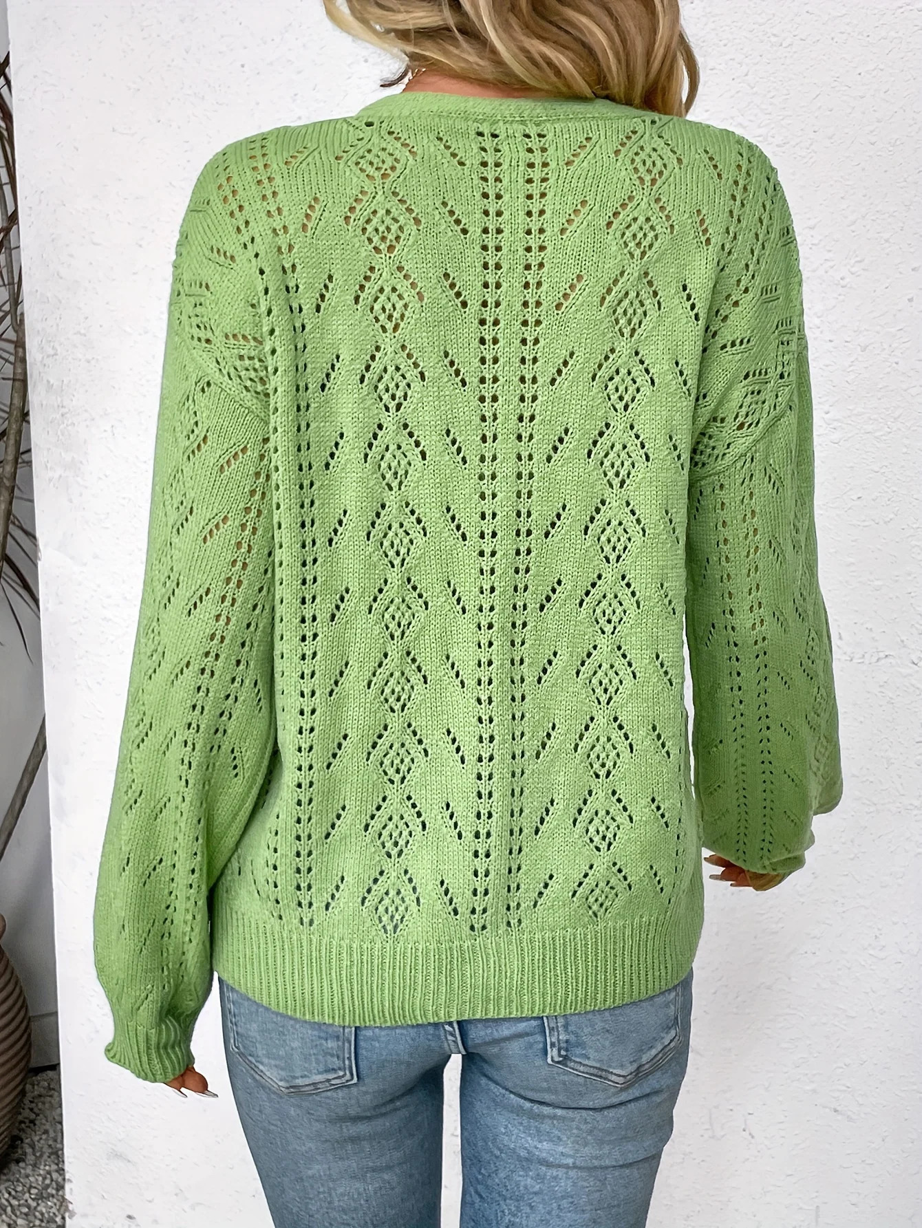 V Neck Cut Out SingleBreasted LongSleeved Woolen Cardigan 251017