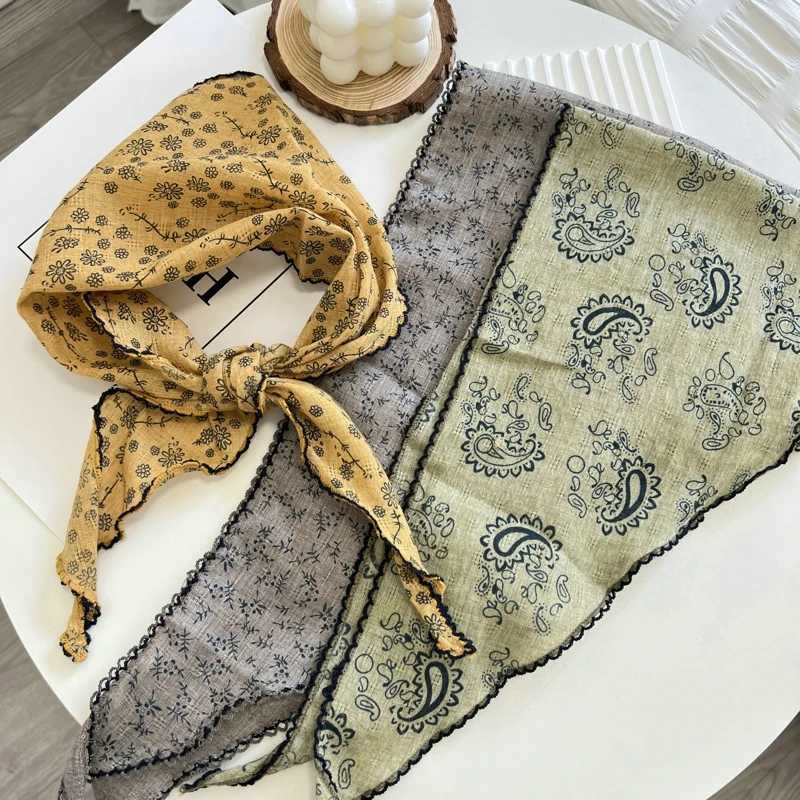 Summer Print Flower Neck Scarf Shawl Triangle Hair Head Wrap Headband Handkerchief Hair Ties Bandanas Hair Ribbon For Women W251021