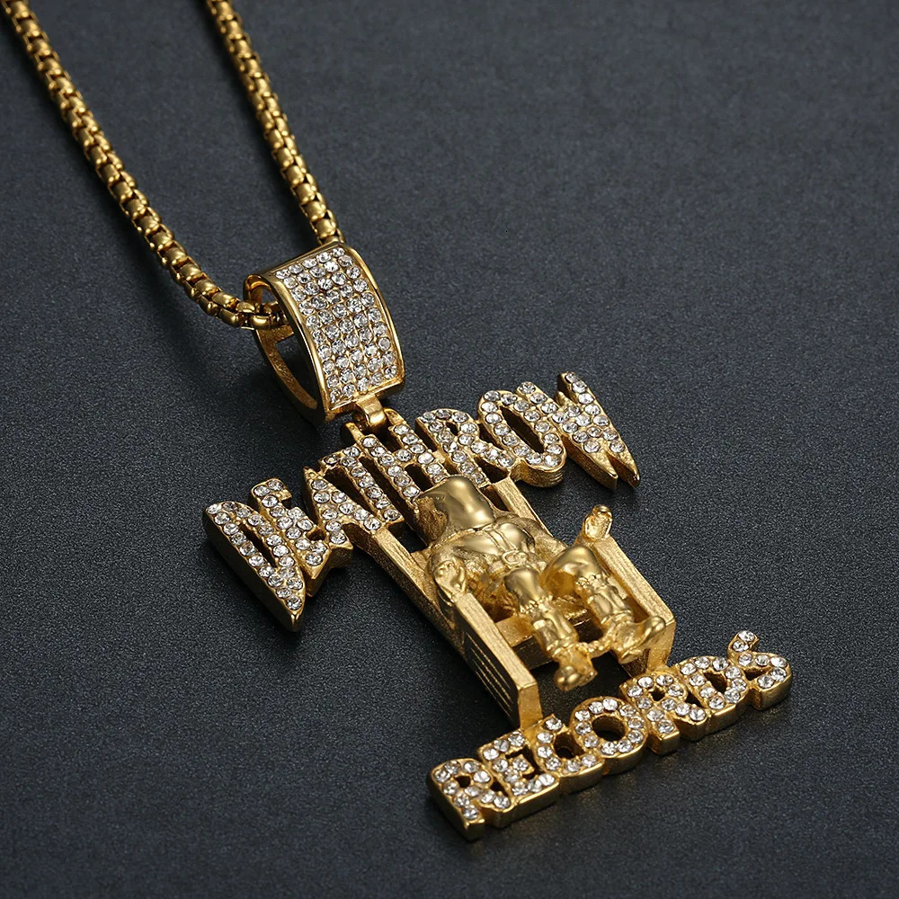 2025 Nightclub Rhinestone Records Prisoner Pendant Hip Hop Death Row Chain Stainless Steel Men Necklace Wholesale Jewelry251017