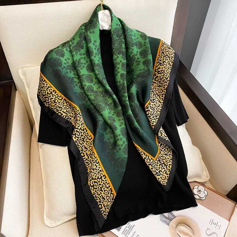 9090cm Women Square Silk Scarf Luxury Brand Large Shawl Neckerchief Print Headband Female Foulard Bandana Wraps Hijab Scarves W251021
