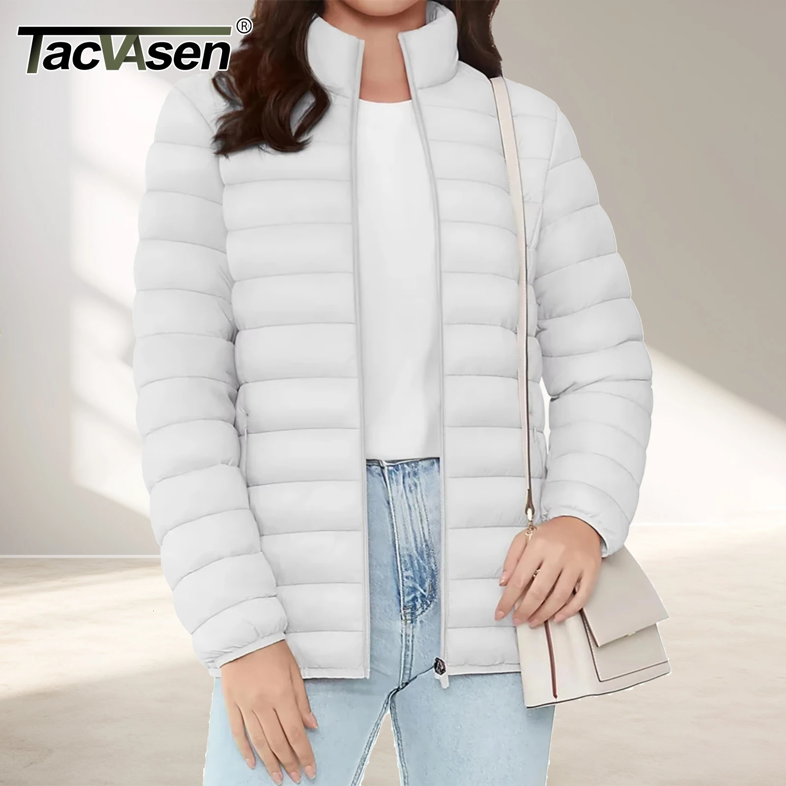 TACVASEN Full Zip Up Puffer Jacket Womens Winter Lightweight Quilted Down Warm Coats Casual Windbreaker Oversize Outwear Outdoor 251021