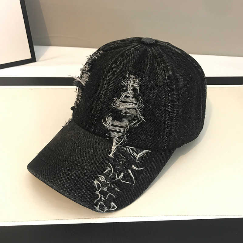 Style Hat for Men and Women Spring and Summer All Seasons Baseball Cap Denim Distressed Fashionable Versatile Street Style Pure Cotton Duckbill Cap H2