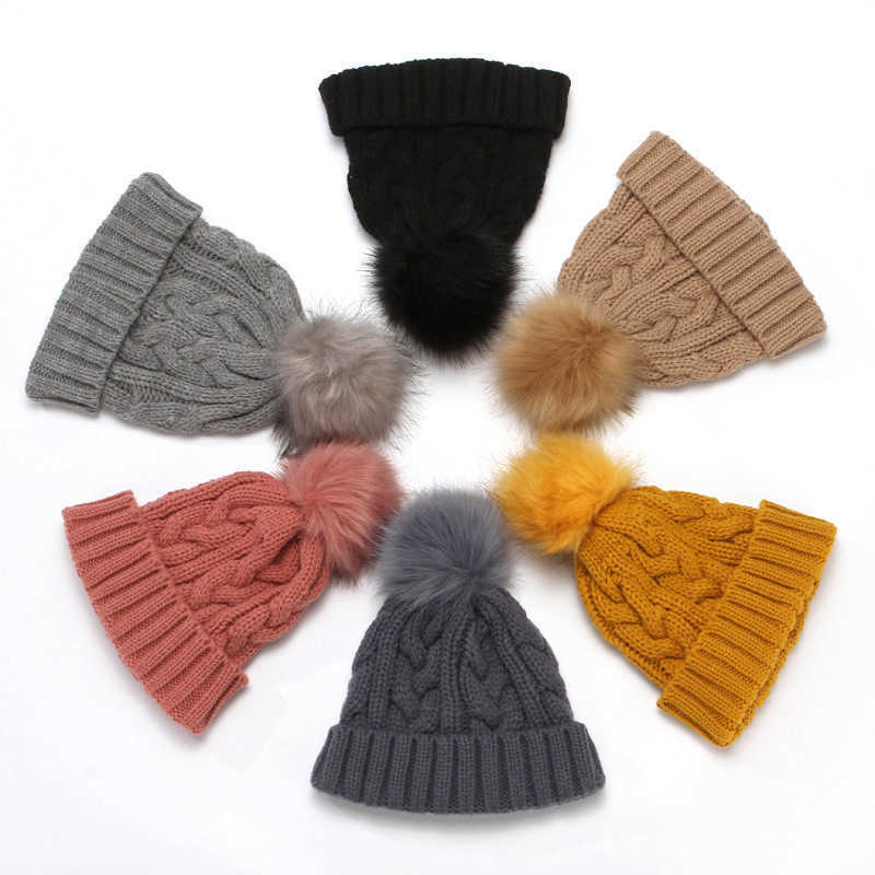 Autumn and Winter Knitted Hat with Faux Fur Unisex Conical Hat Nonfleece Lined Warm Braided Knitted Hat H251020