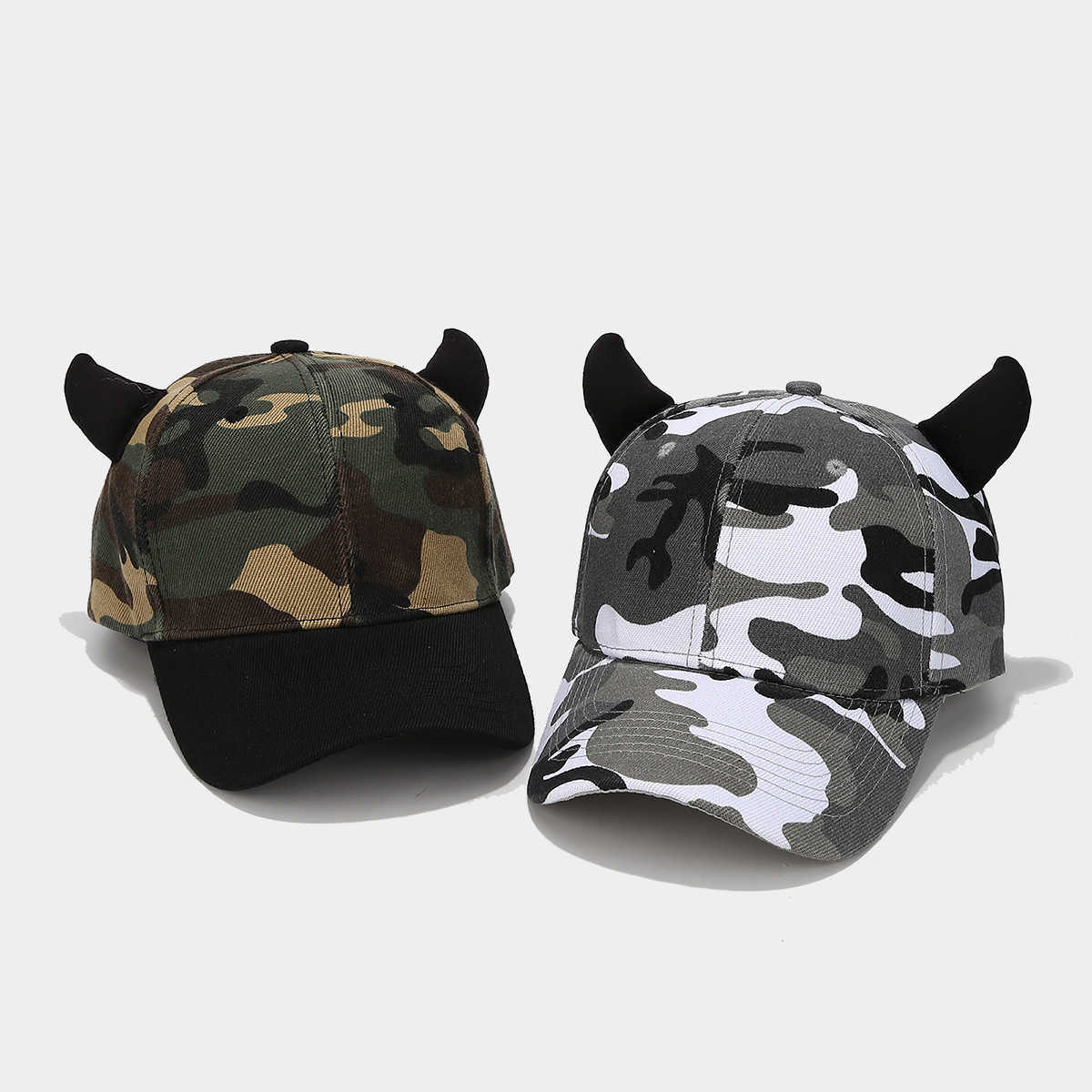 Fashion Camouflage Horn Ears Baseball Cap for Women Trendy Cute Hard Brim Baseball Cap for Men Couple Sun Hat H251020