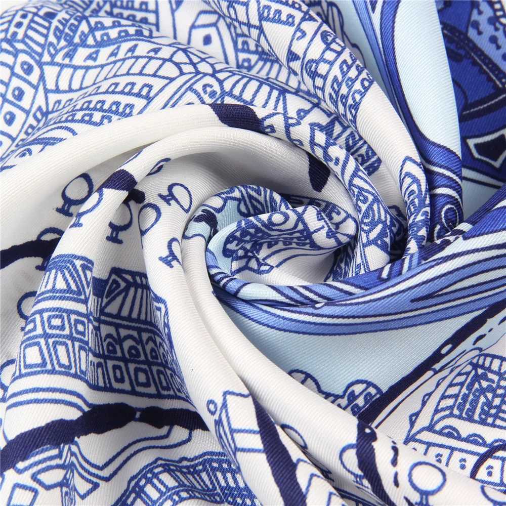 Manual Hand Rolled Twill Silk Scarf Women City Print Square Scarves Wraps Echarpe Silk Foulards Femme Bandana Lady Hijab 90CM W251021