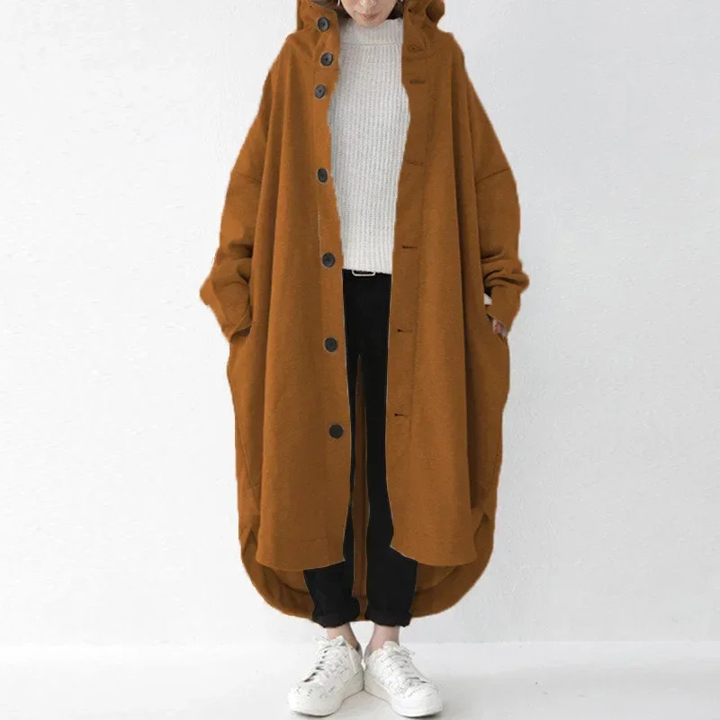 Spring Women Coat Long Hoodie Trench Pockets Loose Oversize Hoodies Jacket Female Winter Warm Casual Fashion Ladies Clothes 251021