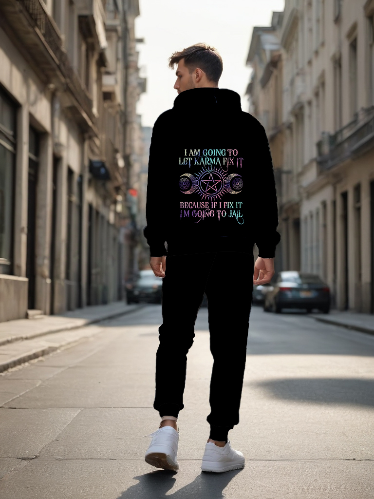 Men's Ankle-Length Knitted Hoodie Casual Outdoor Polyester Print Sweatshirt with Adjustable Drawstring Gradient Color - LMWY00164