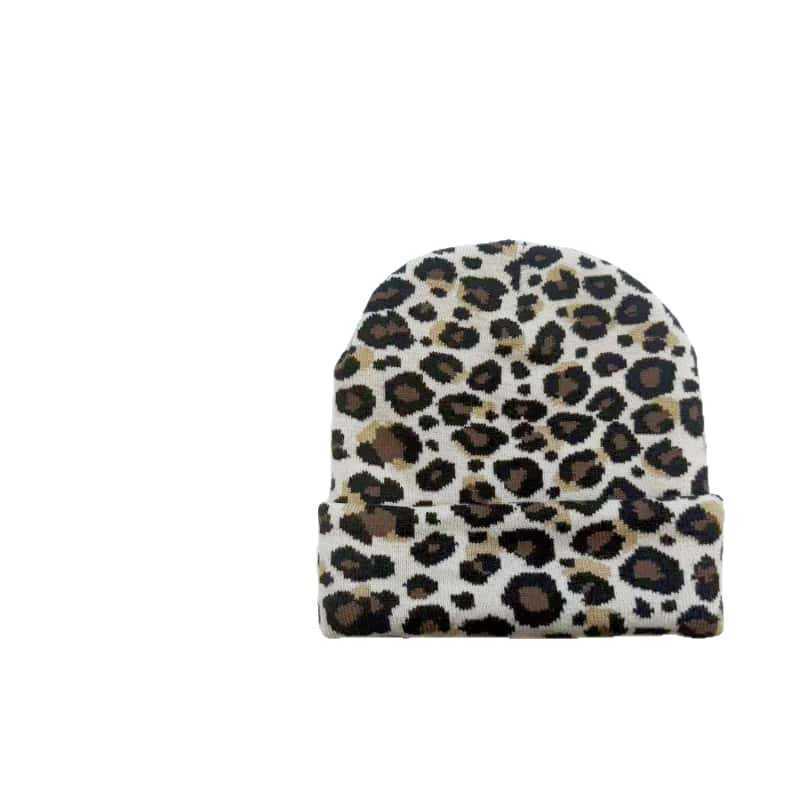 Fashion Winter Leopard Print Jacquard Knitted Hat Brimless Warm Cold Hat Fleece Lined Thick Versatile Knit Hat H251020