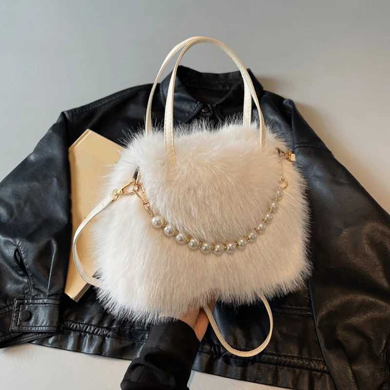 Candy Color Pearl Handle Womens Plush Crossbody Bag Portable Female Furry Handbags Winter Fashion Casual Shoulder BagsXJ251021