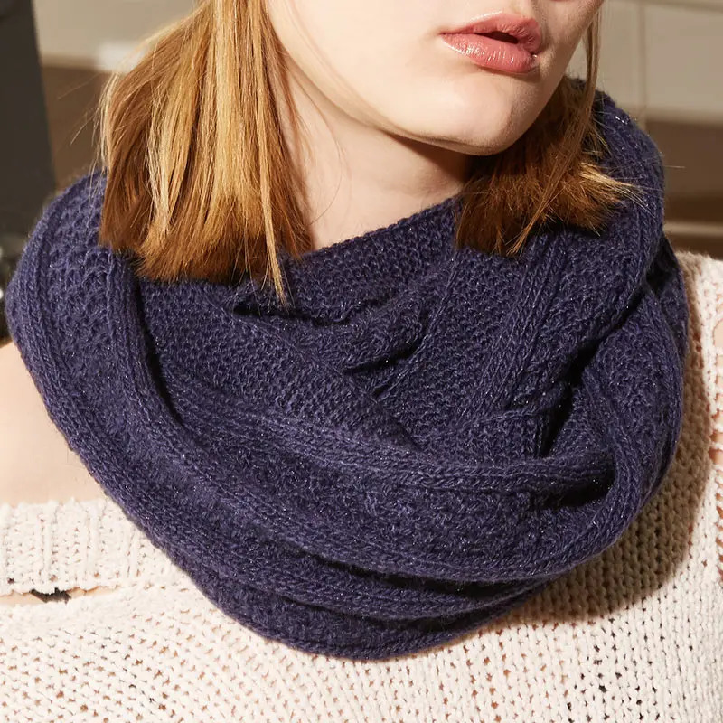 ENJOYFUR women winter scarf warm wool knitted ring scarves for girl fashion strip flower female solid long neckerchief 251021