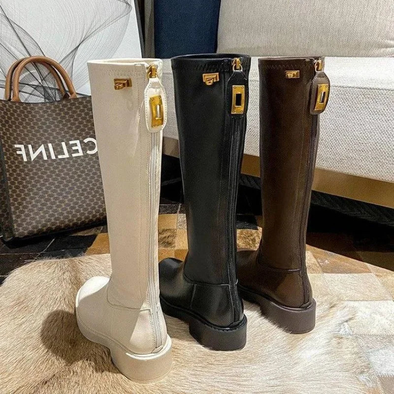 Soft Leather over Knee High Boots Womens Flat Knight Boots Slimming High Tube Boots Back Zipper Long Boots Horse Boots 251017