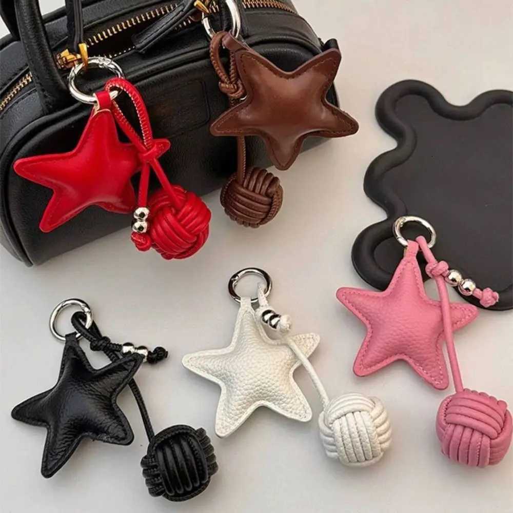PU Leather Star Key Chains Star Cotton filling Leather Hanging Keyring Weaving rope Ball Backpack Hanging Decoration W251021