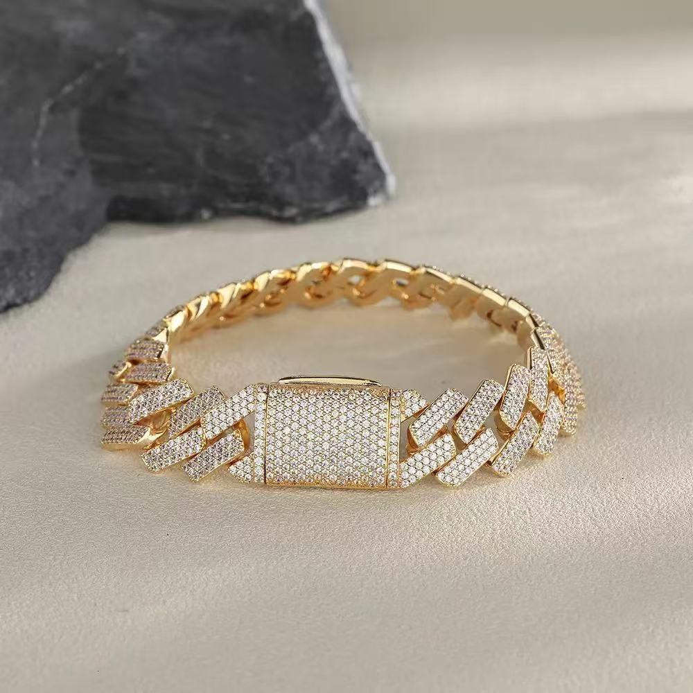 Luxury Jewelry Heavy Silver Rose Gold Plated 15MM 3Rows GRA Certificate VVS Moissanite Diamond Cuban Link Chain