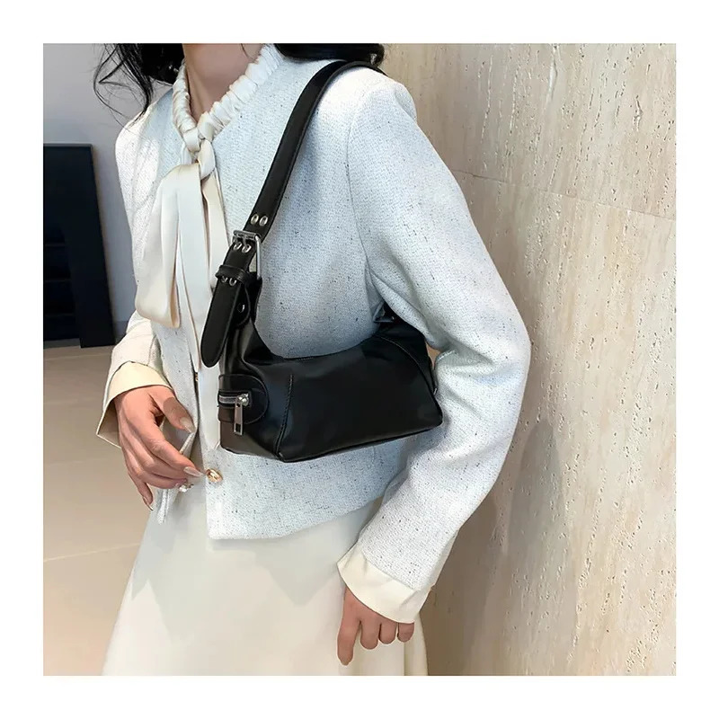 womens armpit bag retro shoulder bag leather zipper handbag 251015