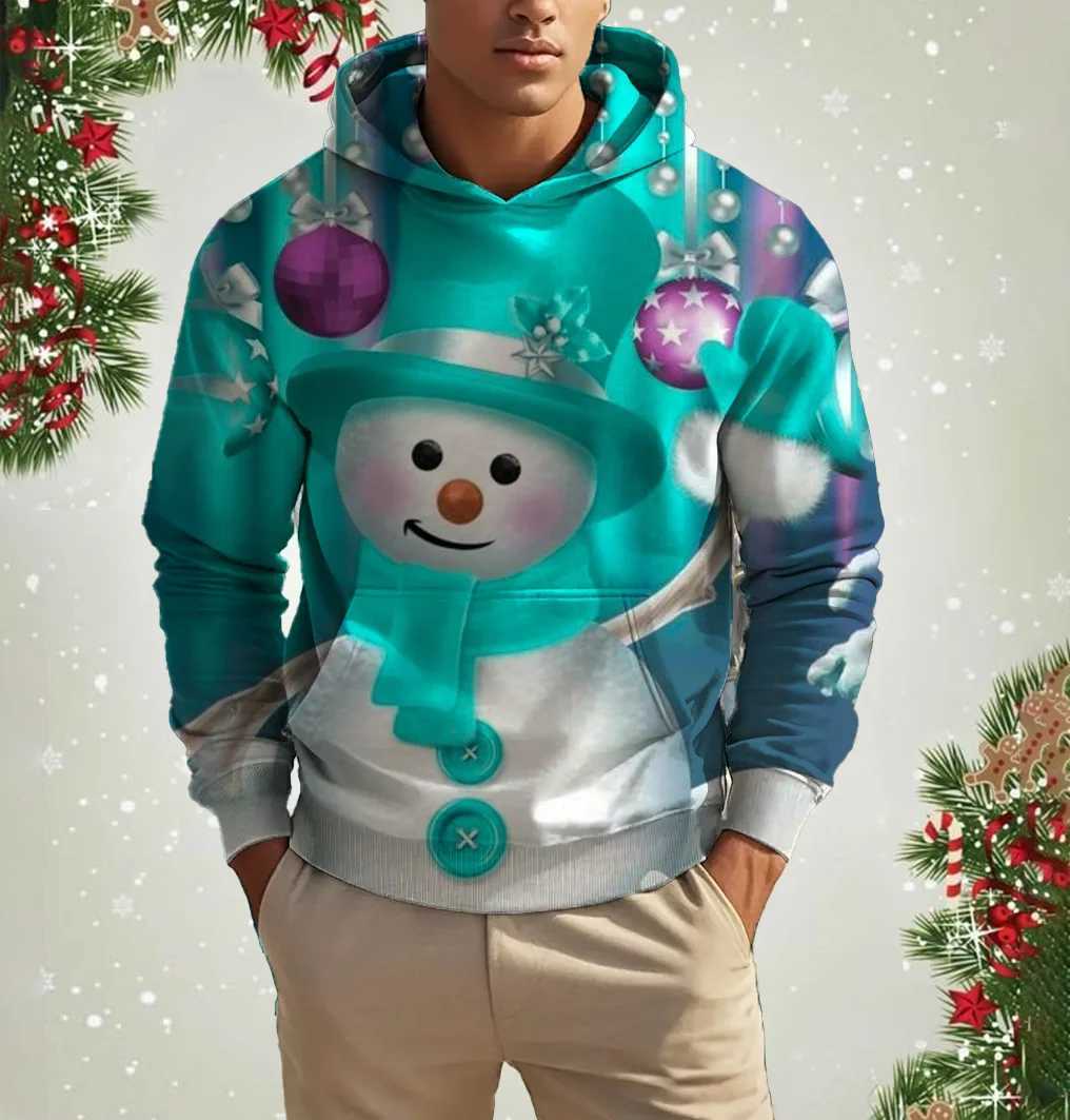 Christmas Elk Print Mens Hoodies Sweatshirts Autumn Winter Casual New Year Clothing Fashion Loose Hooded Pullover Xmas Tops W251021