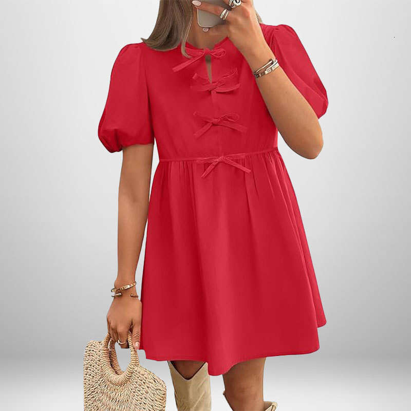 2025 Summer New Women's Fashion Elegant and Stylish Solid Color Puff Autumn Sleeve Dress