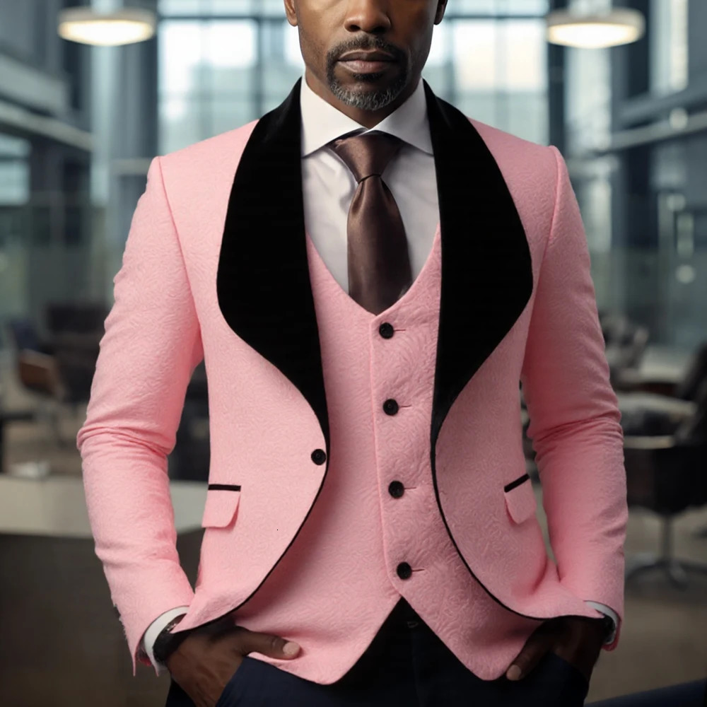 Mens 3 Piece Floral Tuxedo Jacquard Slim Suit Set Paisley Blazer Vest And Pants For Prom Wedding 251021