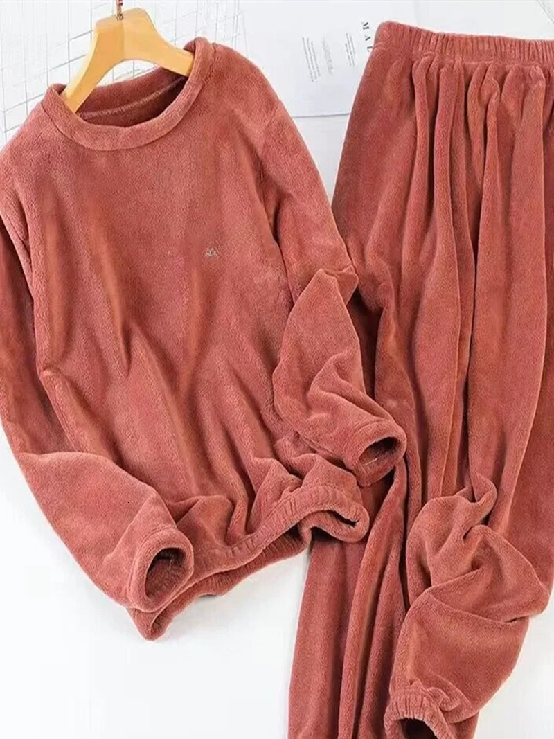 Thiened Coral Fce Spwear Set ex Winter Warm Long Sve Home Clothes Sports Outfit for Teens Kids MiddleAged And 251021