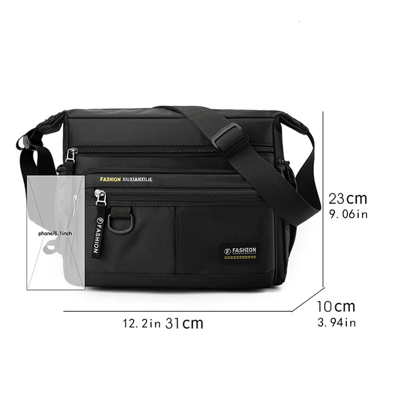 Mens shoulder bag casual crossbody with adjustable straps multiple pockets suitable for travel school and da 251014