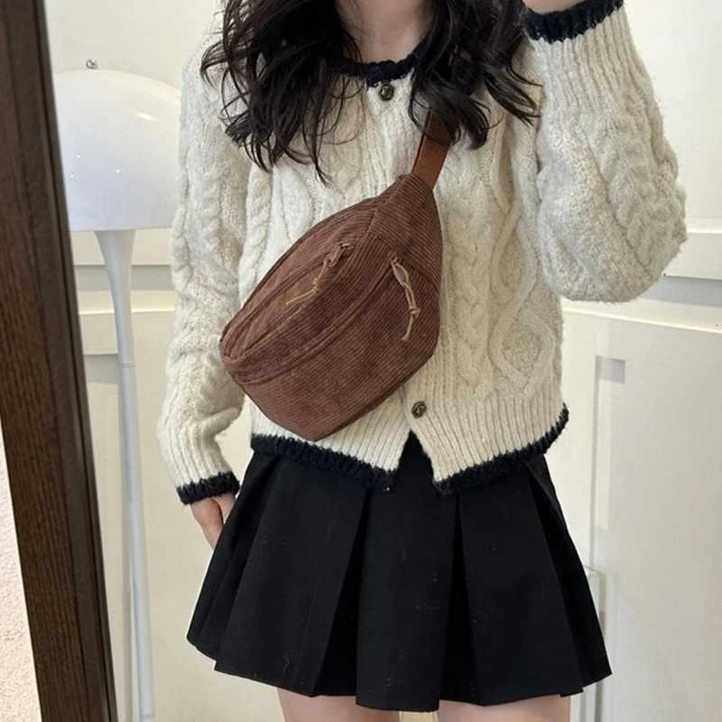 Adult Teens Corduroy Waist Fanny Pack Women Solid Color Crossbody Chest Purse Lady Girl Daily Casual Outdoor Sports Belt Bum Bag Z251021