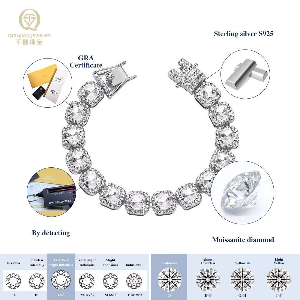 Custom Fashion Rock Candy Necklace Iced Out VVS Moissanite Chain Exquisite 925 Silver Diamond Necklace Tennis Chain Gift