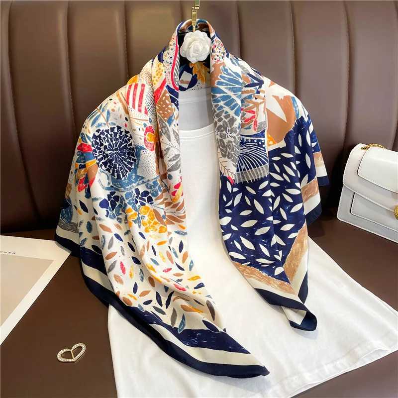 New Square Silk Scarf 90x90cm Luxury Brand Designer Hair Print Head Handkerchief Hijab Shawl Women Bandanna Foulard Muffler Wrap W251021