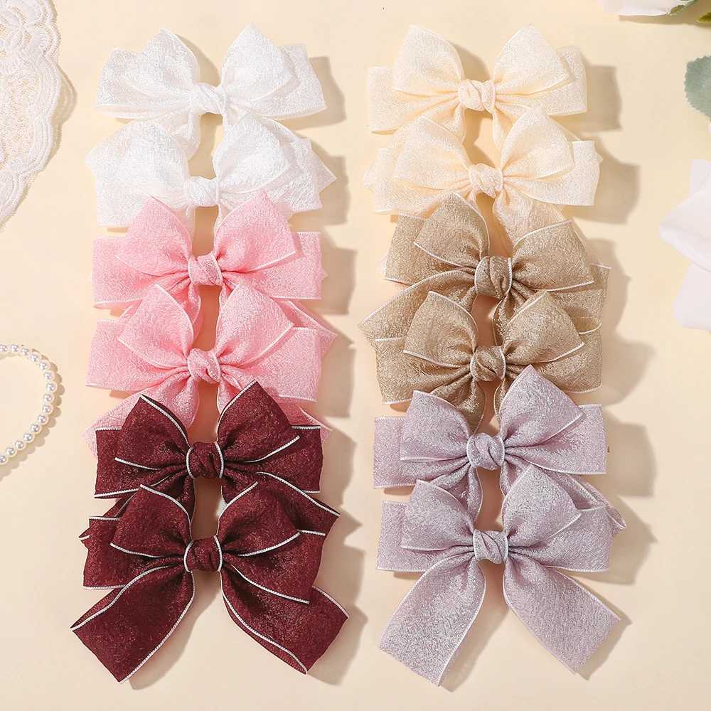 2pcsset Cute Lace Bows Hair Clips for Girls Sweet Solid Color Gauze Clip Soft Hairpins Pink Princess Kids Hair AccessoriesW254021