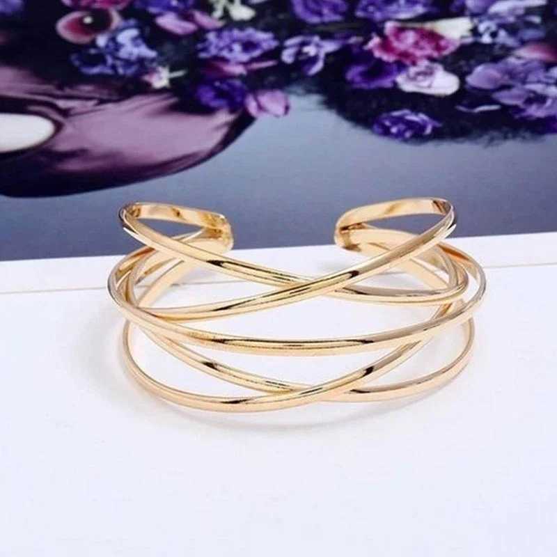 Punk Hollow Alloy Bangles For Women Gold Silver Color Cuff Bracelet Open Adjustable 2024 Fashion Jewelry New J251021