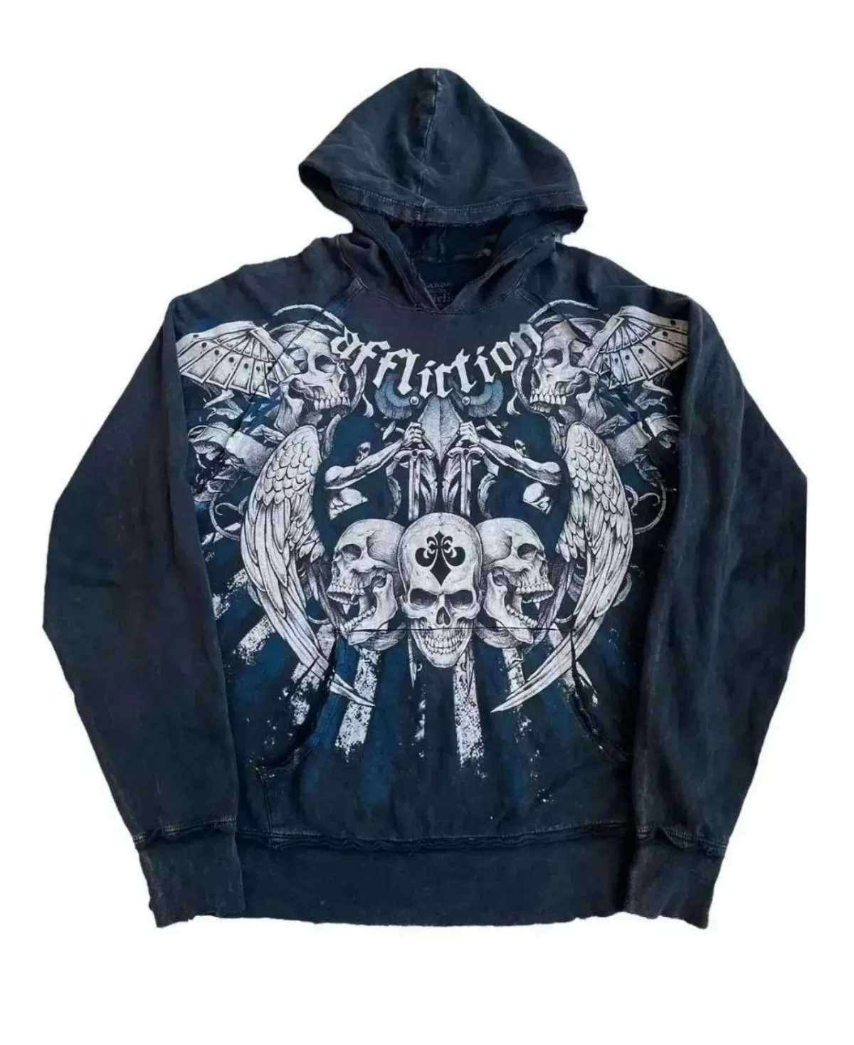 Fashionable European and American mens autumn Gothic skull print comfortable soft hooded sweatshirt outdoor street style top W251021