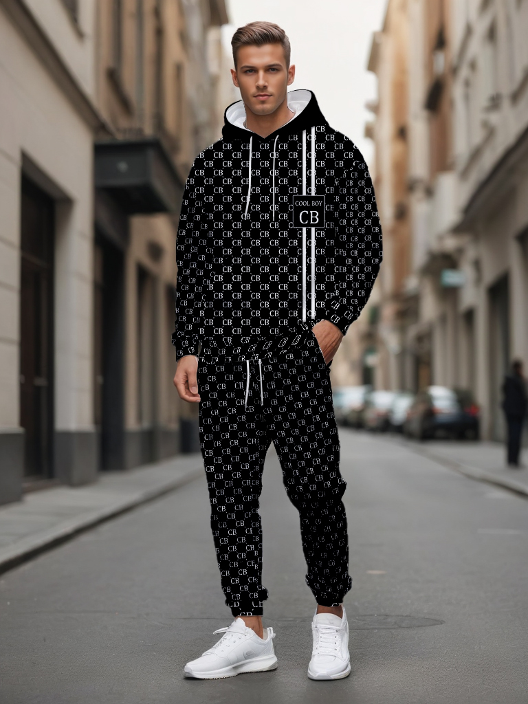 Men's Ankle-Length Knitted Hoodie Casual Outdoor Polyester T-Shirt Long Sleeve Adjustable Drawstring Hood Gradient Print Autumn Wear - LMWY00193