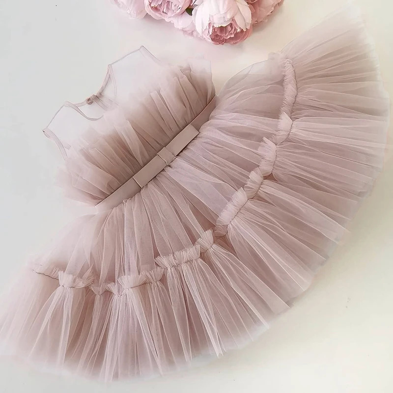 Girls Wedding Princess Dress Baby Kids Elegant Party Tutu Fluffy Prom Gown Children Bridesmaids Evening Tulle Birthday Dresses 251021
