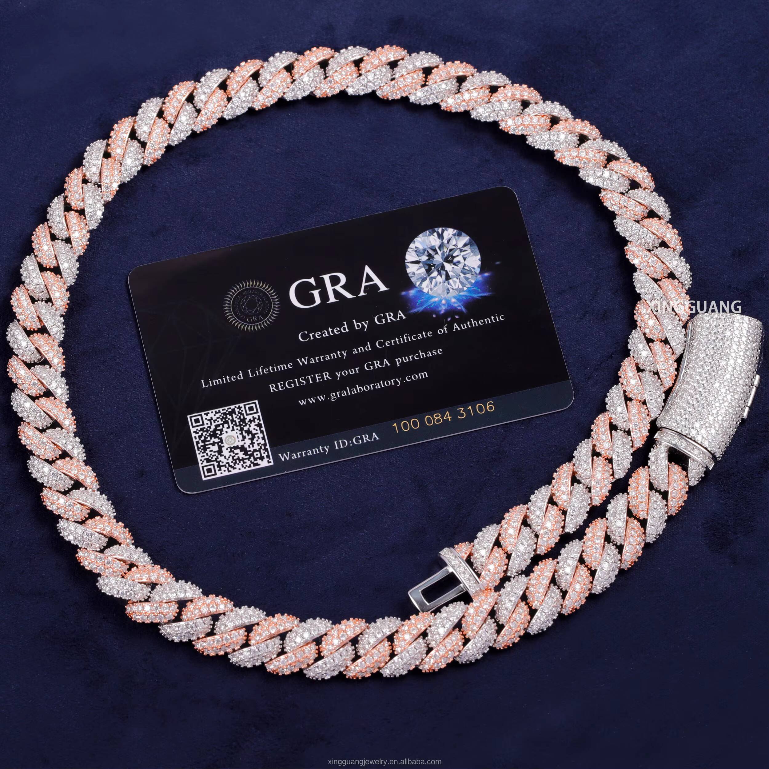 13mm Wide WhiteYellowRose Gold Plated S925 Silver Gold Plated VVS Moissanite Diamond Cuban Link Chain for Mens Hip Hop