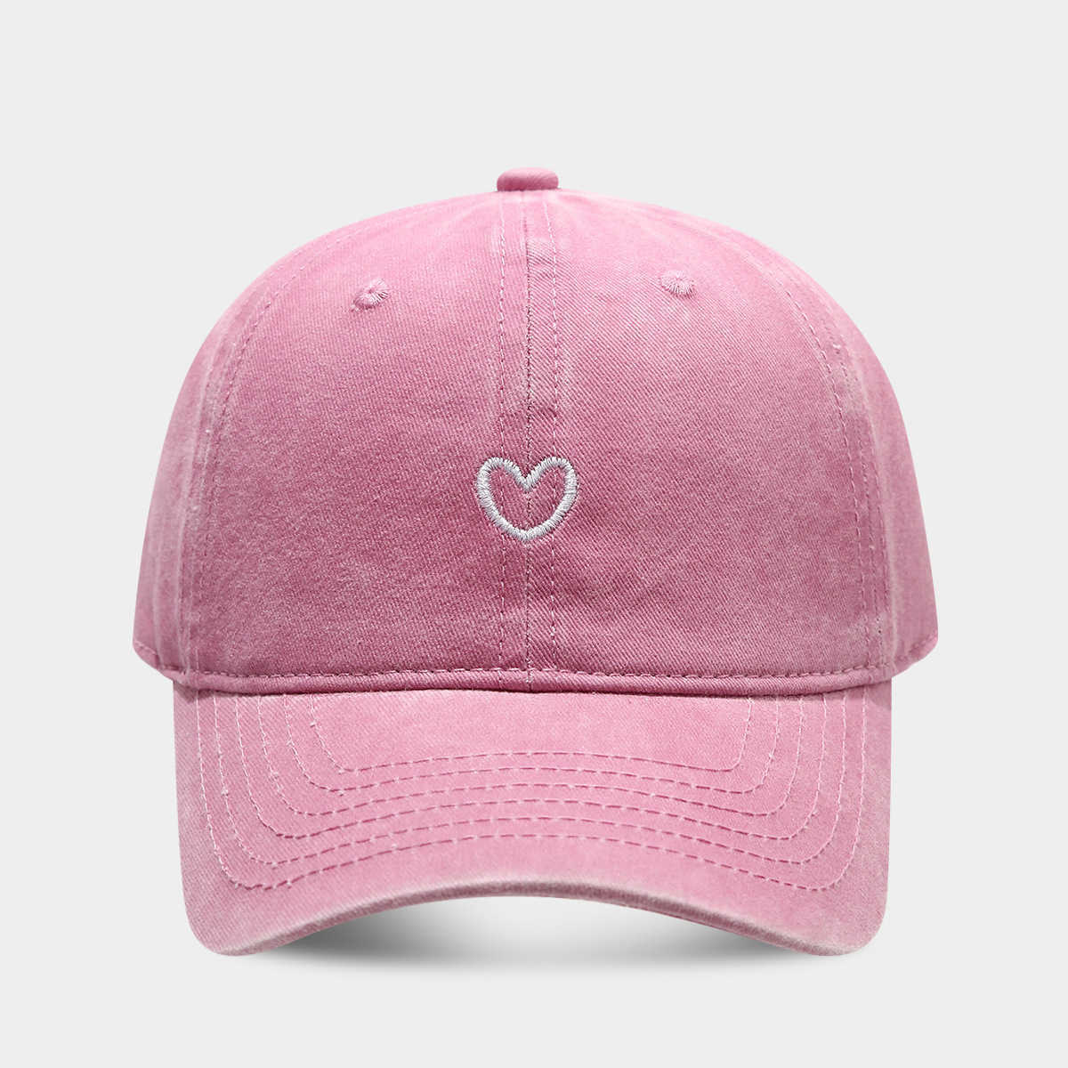 Artistic Small Heart Embroidery Soft Top Fashion Baseball Cap for Women Summer Outdoor Simple Washed Baseball Cap for Men Autumn H251020